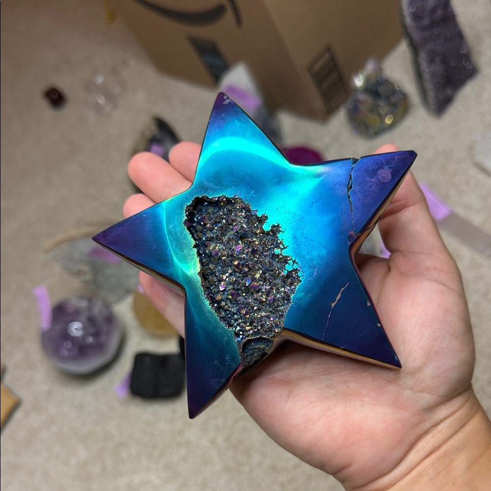 Titanium Aura Amethyst Star Crystal